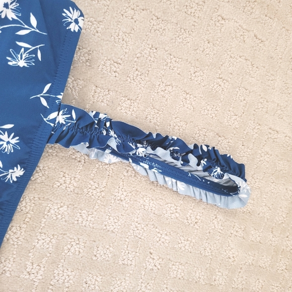 KATE SPADE Blue & White Floral Print Two-Piece Bikini Ruffle Strap Swimsuit - Picture 6 of 8